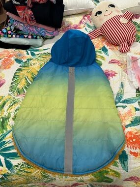 Vibrant Blue to Lime Ombre Hooded Puffer Jacket for Dogs